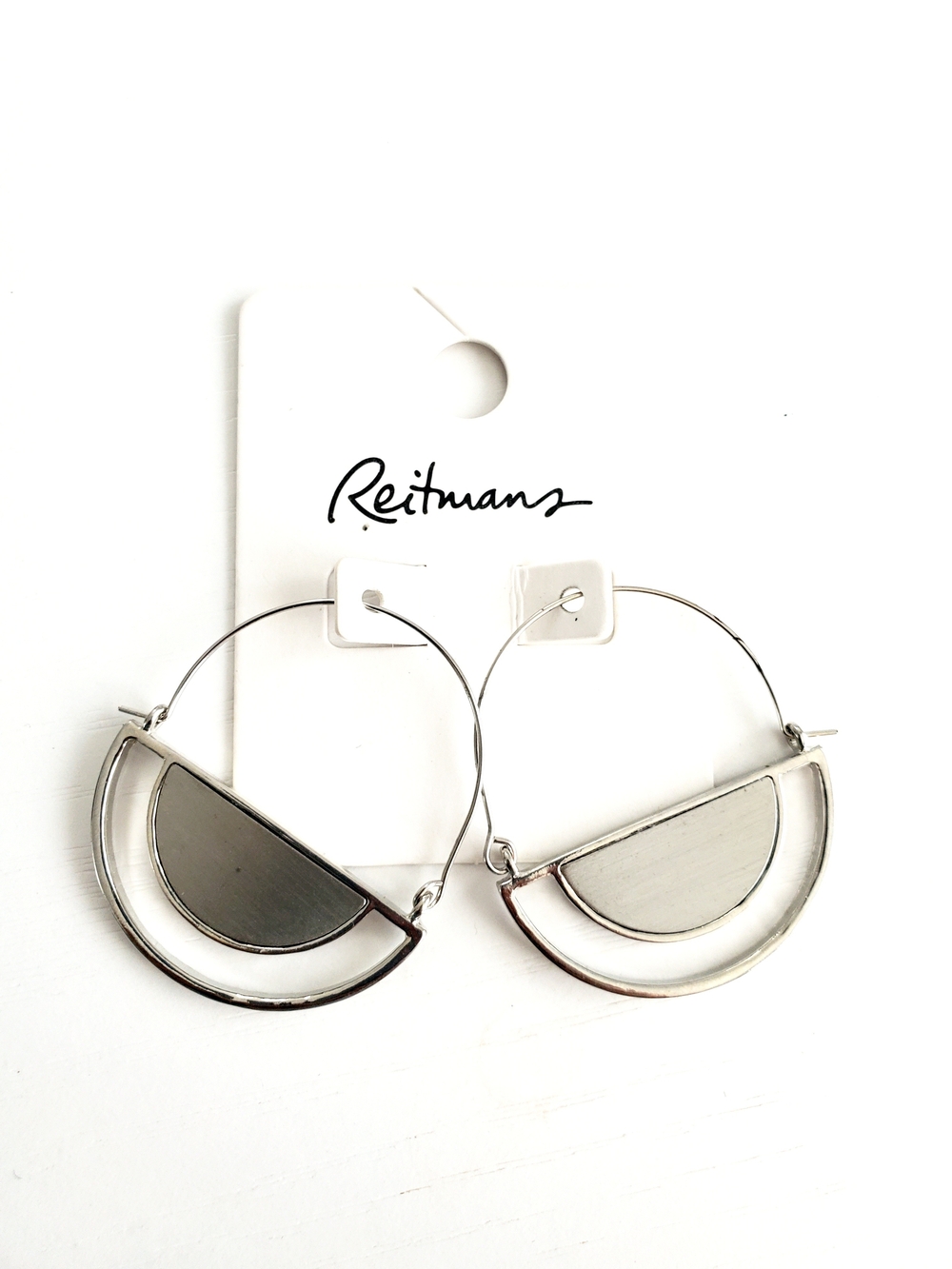 Reitmans Silver-Tone Geometric Half-Circle Hoop Earrings